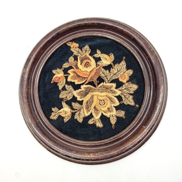 Vintage Other - SOLD VTG French Lace Wood Framed Floral Needlework Art Farmhouse Chic Victorian